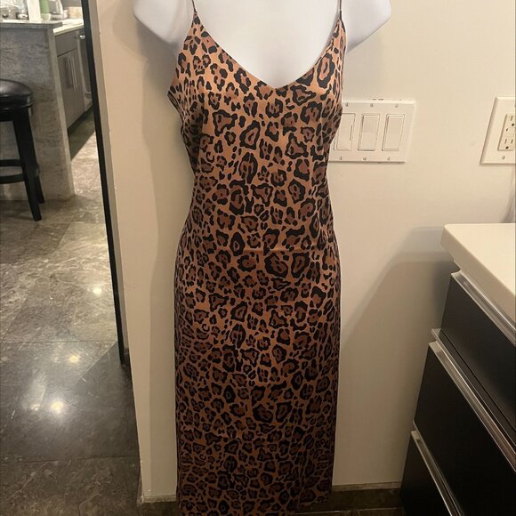 The Drop Women's Ana Silky V-Neck Midi Slip Dress, Leopard Print-Small - Picture 1 of 4